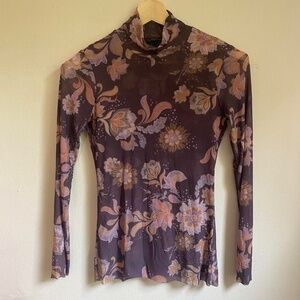 Johnny Was Floral, Mesh Turtleneck